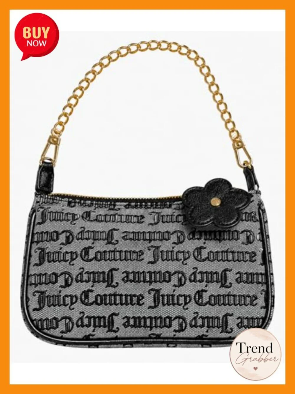 Convertible Wristlet Handbag with Gold Chain Strap, Floral Charm, Woven Jacquard